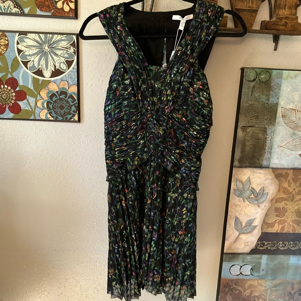 Derek Lam BlackGreen Pleated Halter Midi Dress $695. Dress Just A Bit Small! Sz0